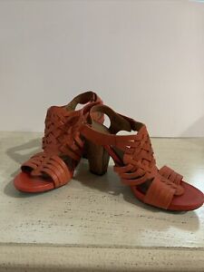 Pair Of Clark’s Indigo In Red.  Leather Upper.  3 Inch Heels.  Strappy Back.