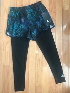 NWT adidas Girls 2in1 Shorts/Leggings Black/Multi AK4498 S-L F28 - Picture 1 of 3