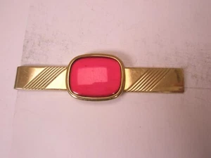 2-3/16" Red Cabochon Gold Tone Vintage ANSON LARGE Tie Bar Clip simple design - Picture 1 of 6