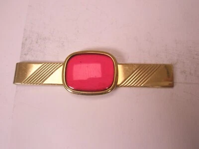 2-3/16" Red Cabochon Gold Tone Vintage ANSON LARGE Tie Bar Clip simple design - Image 1 of 4