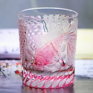 Luxury Hand Cut Vintage Colored Glass Edo Kiriko Whiskey Glass 260m Pink Artwork - Picture 1 of 6
