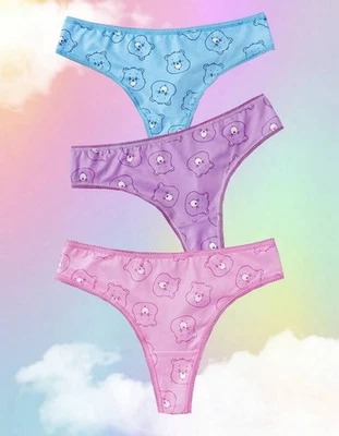 Conjunto de 3 Calcinhas Care Bears Oficial Kawaii y2k Multicolorido Fofo Tanga - SOMENTE XS - Imagem 1 de 4