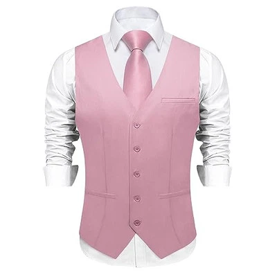  Men's Formal Suit Vest Solid Business Vest Slim Fit V-Neck X-Large Blush Pink - Image 1 of 4