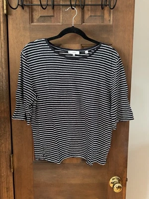 Camiseta Vince de lino a rayas manga larga hasta el codo cuello ancho - talla XL Foto 1 de 3