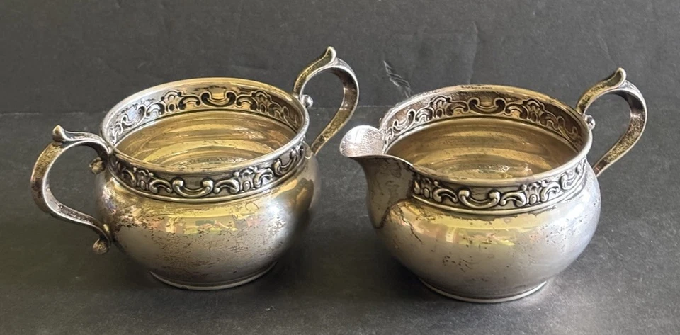 Juego de 2 cremas y azúcar Gorham de plata de ley Estrasburgo 1132/1133 185 G de colección Foto 1 de 4