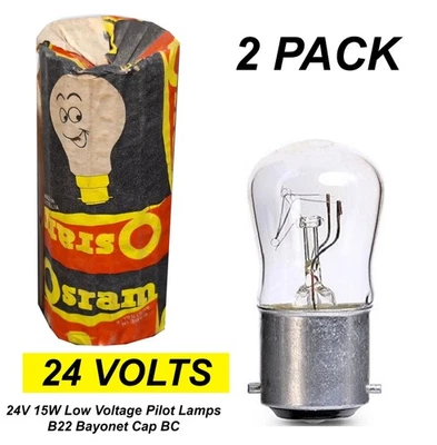 2 x Low Voltage Pilot Light Globes Bulbs Lamps 24V 15W Clear B22 Bayonet BC - Image 1 of 4