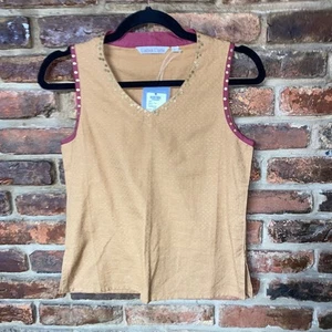 New NWT Vintage Cotton Curio Tan Embellished Sleeveless Top Women's Size Small - Picture 1 of 6