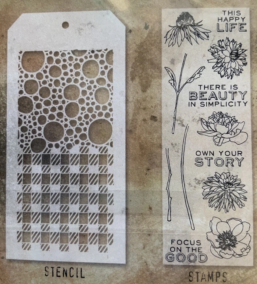Juego de plantillas de estampillas Tim Holtz flores girasol 12 estampillas transparentes burbujas guinga Foto 1 de 4