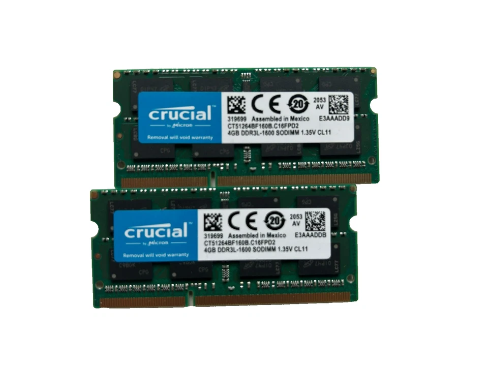 Crucial DDR3L 1600MHz 8GB(2 x 4GB) SODIMM RAM PC3L-12800 2Rx8 Laptop Memory - Image 1 of 1