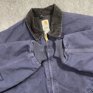 Vintage Carhartt J14 MDT Santa Fe Men's Navy Quilted Zip Canvas Coat Size 2XL - Picture 1 of 9