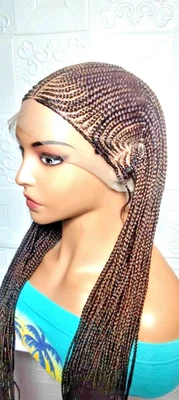 蜂蜜棕色编织假发全蕾丝带婴儿头发。 富拉尼辫子 38英寸 — 第 1/4 张图片