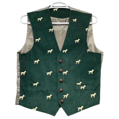 Chaleco Orvis Hombres 42R Verde Pana Perro Bordado Mascotas Arte Divertido Caza Chaleco Foto 1 de 4