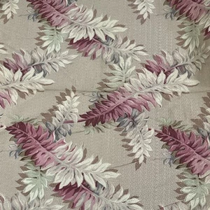 Vintage 1960's Texture Tropical Palm Cotton Fabric 44" x 1 yd Beige Pink Burgany - Picture 1 of 7
