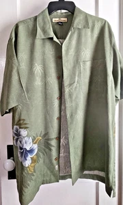 Tommy Bahama men Sz Small 100% silk green shirt button down palm tree Hawaiian - Picture 1 of 6