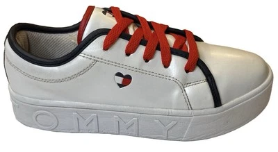 Tommy Hilfiger Girls Platform Sneakers Size 3 Youth White Red Laces Heart Logo - Image 1 of 4