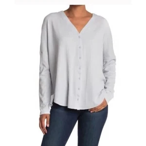 X by Gottex Womens Thermal Button Front Oversized Top in Platinum Small MSRP $66 - Picture 1 of 2