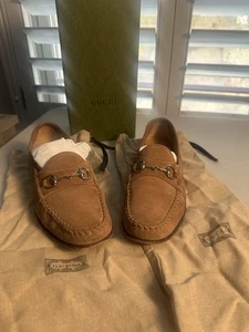 Gucci Horsebit Loafers Tan Suede Size 38 With Box - Picture 1 of 12