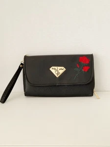 BABY PHAT Cartera Muñequera Bandolera Cartera Hombro Bordado Rosas Negro - Imagen 1 de 8