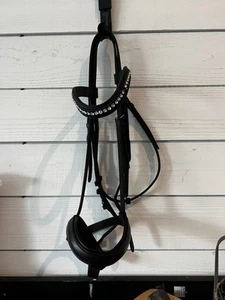 Schwarze COB Dressurtrense Bling blau Stirnband - Bild 1 von 6