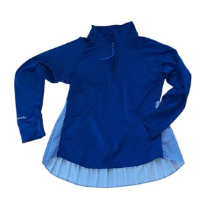 Garb Youth Girls Tennis Pullover Jacket Blue Plaid Pleated 1/4 Zip Pockets Large - Picture 1 of 4