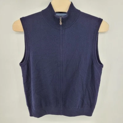 Brooks Brothers Mens XL Zip Neck Vest 100% Extra Fine Italian Merino Wool Navy - Image 1 of 4