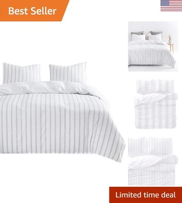 Juego de edredón King ligero para todas las estaciones - rayas grises blancas de granja Foto 1 de 4