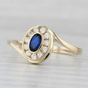 Lab Created Blue Spinel Cubic Zirconia Halo Ring 14k Yellow Gold Bypass Sz 7.75 - Picture 1 of 10