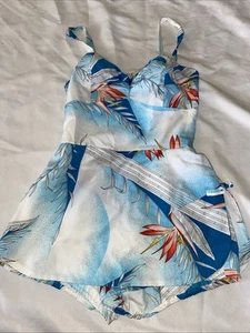 Vintage Paradise Hawaii Swimsuit Romper Playsuit Blue Floral Tiki Oasis 18 - Picture 1 of 13