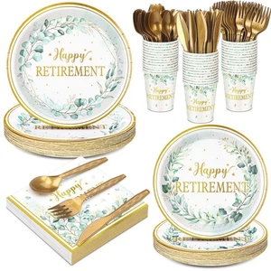 252 Pcs Sage Green Retirement Party Tableware Set Happy Retirement Plates Nap... - Picture 1 of 6