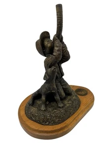 Vintage Bradford Williams Resin Sculpture RMEF Rare Sculpture Boy & Dog Howling - Picture 1 of 7