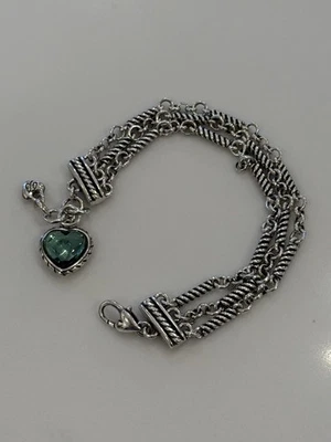 NWOT Brighton Newport Multi Strand Silver Bracelet Green Crystal Heart Charm - Image 1 of 4
