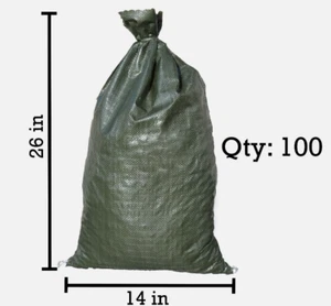MILITARY (100 PACK) Green Empty Sandbags bags Sandbaggy 14" x 26" Poly - Picture 1 of 5
