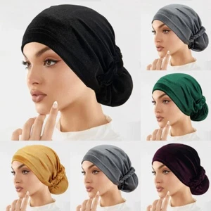 Muslim Underscarf Hijab Hats Women Bonnet Braid Soild Color Islamic Beanie Caps - Foto 1 di 31