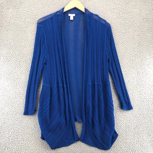 Chicos Cardigan Womens 3 US Extra Large Blue Ribbed Knit Open Front Lightweight - Picture 1 of 10