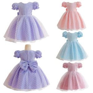 Baby Girls Princess Tutu Dress Toddler Birthday Party Wedding Short Sleeve Dress - Picture 1 of 57