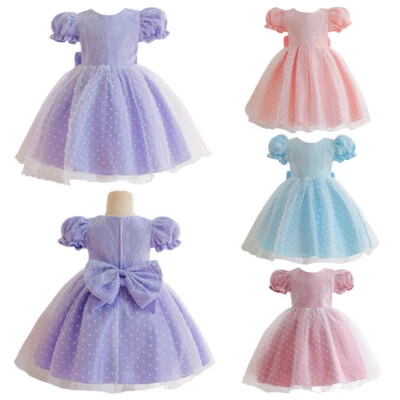 Baby Girls Princess Tutu Dress Toddler Birthday Party Wedding Short Sleeve Dress - Image 1 of 4