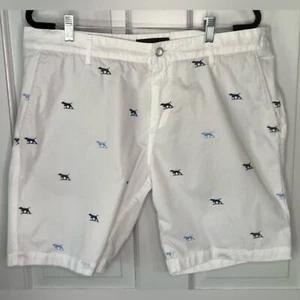 Rodd & Gunn Classic Flat Front Signature Blue Dog Embroidered White Shorts Sz 38 - Picture 1 of 6
