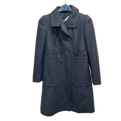 Carven 女式 36 4 码羊毛混纺黑色双排扣豌豆大衣中长阅读 — 第 1/4 张图片