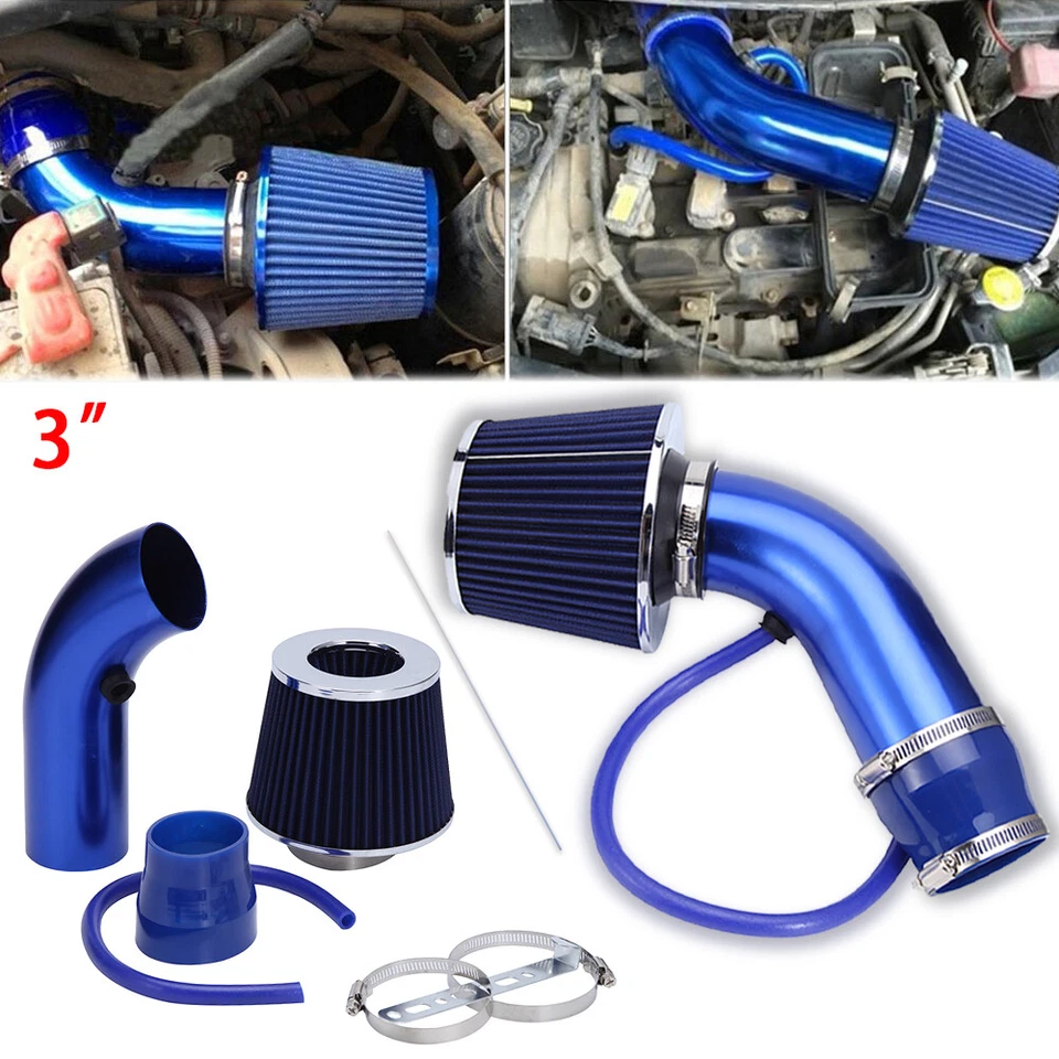 Car Cold Air Intake Filter Induction Pipe Power Flow Hose System Accessorie Blue - Image 1 of 4
