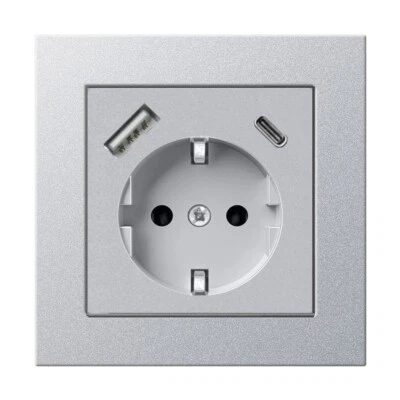 IMABO Steckdose mit USB-A & USB-C max. 3.400 mA passend für GIRA 55 E2 Silber (Alu)