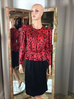 "Vestido Peplum Rojo y Negro Juniors Años 80 De Colección Mangas Largas Talla 3/4 Busto 34""" Foto 1 de 4