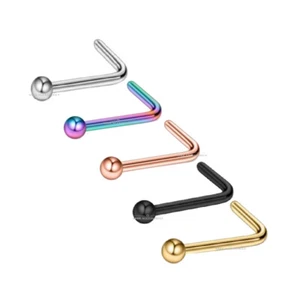 Nose Stud Plain Ball L- Shape Stainless Steel Straight Pin Bone Piercing - Picture 1 of 8