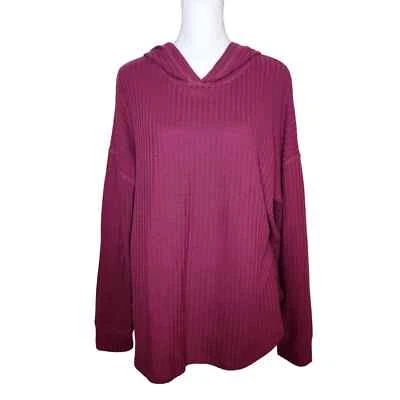 CHA SOR Mujer Color Vino Jersey Punto Gofre Sudadera con Capucha Talla Grande Foto 1 de 4