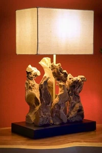 Treibholz Tischlampe Wurzel Lampenschirm Leuchte elegant rustikal natur beige - Bild 1 von 6