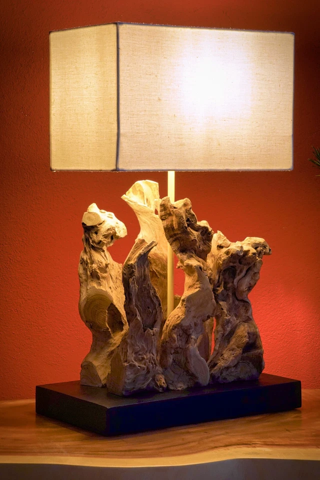 Treibholz Tischlampe Wurzel Lampenschirm Leuchte elegant rustikal natur beige - Bild 1 von 4