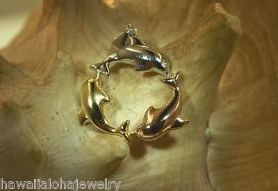 COLGANTE DELFÍN CIRCULAR HAWAIANO PLATA 925 CHAPADO EN ORO TRICOLOR RODIO 24,5 MM Foto 1 de 4