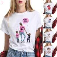 Women Shirt T-shirt Family Love Printed Short Sleeve White Tee Mother's Day Gift