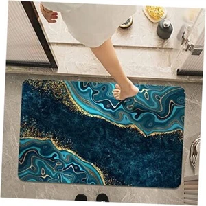 Bath Mat Rug,Blue green gold marble Non-Slip Super Absorbent Quick Drying - Picture 1 of 8