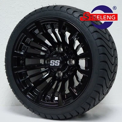 GOLF CART 12" BLACK MATADOR WHEELS and 215/35-12 DOT LOW PROFILE TIRES (4)  - Image 1 of 4