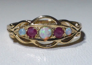 9ct Gold Ring Ruby Opal UK Hallmark Size O Gift Boxed - Picture 1 of 22